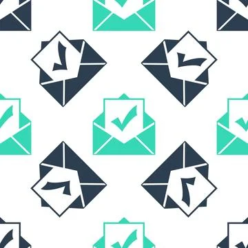 Green Envelope with document and check mark icon isolated seamless pattern on Stock Illustration