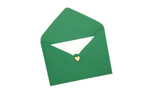 Green envelope isolated on white background. Top view Stock Photos