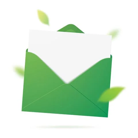 A green envelope with leaves. vector illustration. Stock Illustration