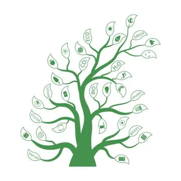 Green enviroment tree with different ecology leaves icons. Vector illustration. Stock Illustration