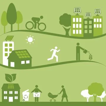 Green environment and solar panels Stock Illustration