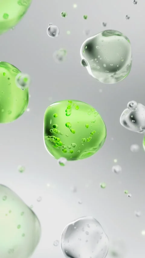 Green essence molecule cell bubbles 3D rendering Stock-Footage 346019016