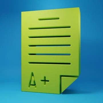 Green Exam sheet with A plus grade icon isolated on blue background. Test p.. Stock Illustration