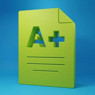 Green Exam sheet with A plus grade icon isolated on blue background. Test p.. Stock Illustration