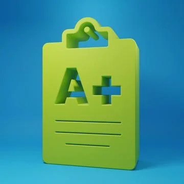 Green Exam sheet with A plus grade icon isolated on blue background. Test p.. Stock Illustration