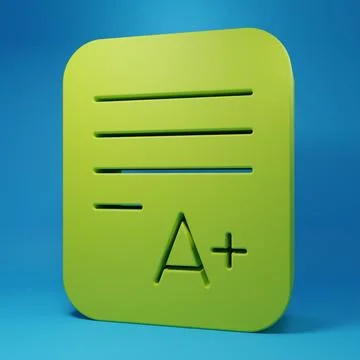 Green Exam sheet with A plus grade icon isolated on blue background. Test p.. Stock Illustration