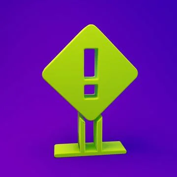 Green Exclamation mark in square frame icon isolated on purple-blue backgro.. Stock Illustration