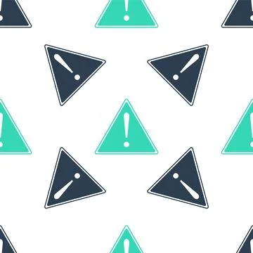 Green Exclamation mark in triangle icon isolated seamless pattern on white Illustrazione stock