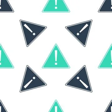Green Exclamation mark in triangle icon isolated seamless pattern on white Illustrazione stock