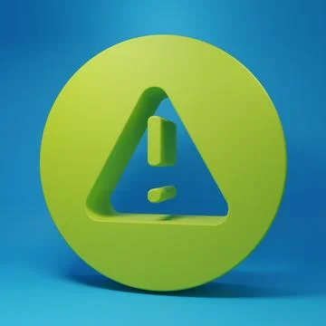 Green Exclamation mark in triangle icon isolated on blue background. Hazard.. Stock Illustration