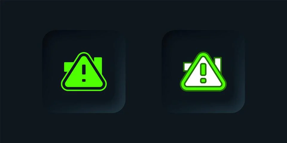 Green Exclamation mark in triangle icon isolated on black background. Hazar.. Stock Illustration