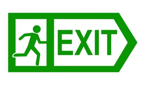 Green exit sign on a white background for emergencies. Exit icon Vector. Illustrazione stock