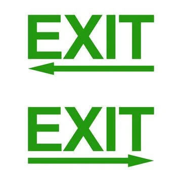 Green exit sign on a white background for emergencies. Fire exit sign icon. Stock Illustration