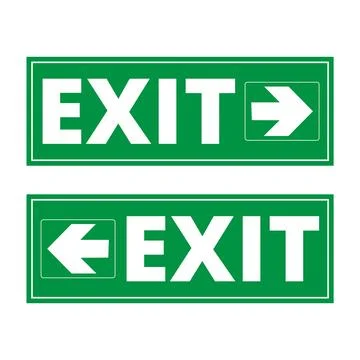 Green exit signs on a white background Illustrazione stock