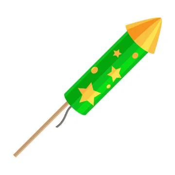 Green Exploding Rocket with Golden Stars Isolated Stock Illustration