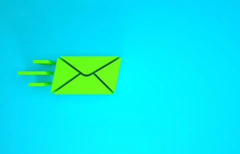 Green Express envelope icon isolated on blue background. Email message letter Illustrazione stock
