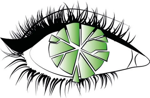 GREEN EYE (Cartoon vector graphic icon green eye shattered effect) Stock Illustration