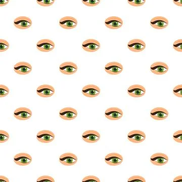 Green eyes looking pattern on white background イラスト素材