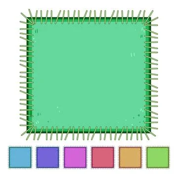 Green fabric patch with rough stitching border Illustrazione stock