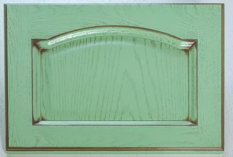 Green facade of the kitchen close up. background of turquoise wooden decorati Stock Photos