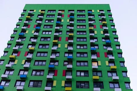 Green facade of a multi-storey building Stock Photos