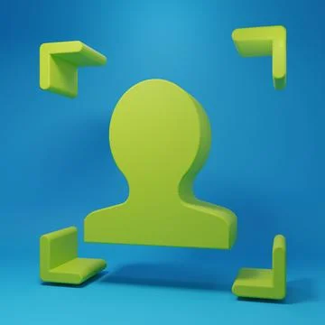 Green Face recognition icon isolated on blue background. Face identificatio.. Stock Illustration