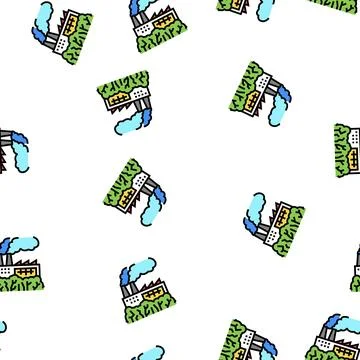 Green factory vector seamless pattern Stock Illustration