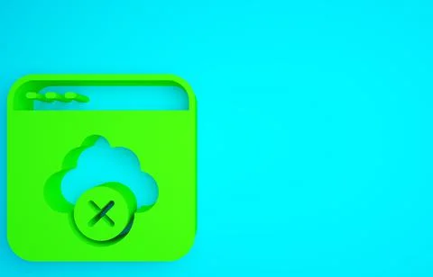 Green Failed access cloud storage icon isolated on blue background. Cloud tec Illustrazione stock
