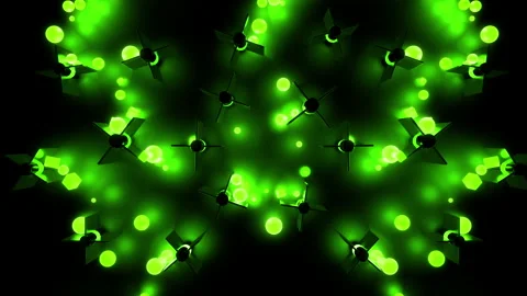 Green Falling neon balls cubes, bouncing from obstacles on reflective background Video stock 147482400