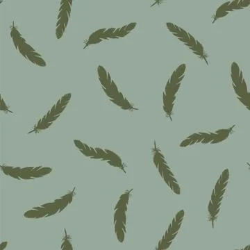 Green feathers seamless pattern on green background. Stock Illustration