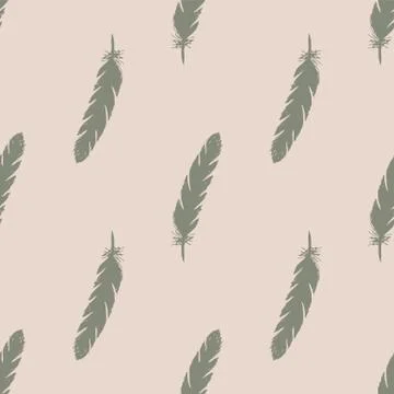 Green feathers seamless pattern on pink background. Stock Illustration