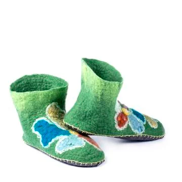 Green felt socks with a pattern on a white background Stock Photos