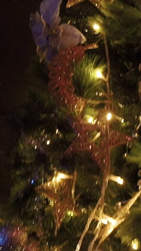 Green festive tree New Year holiday. Garlands and decorations for Christmas Stock Footage 311483429