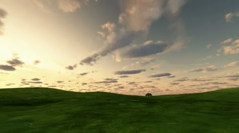 Green field and cloudy sky, timelapse Stock Footage 8952532
