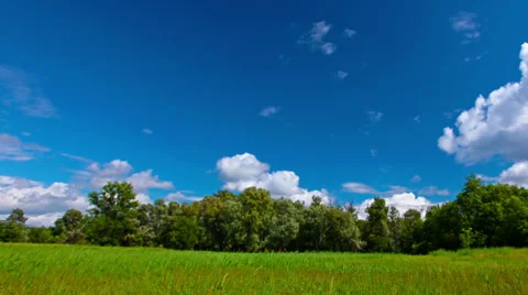 Green field and cloudy sky. 4K. FULL HD, 4096x2304. Stock Footage 39446413