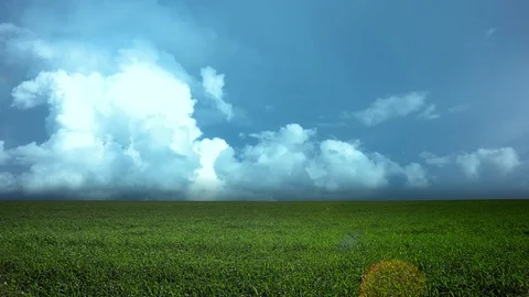 Green field and cloudy sky. Time lapse. Wide angle Stock-Footage 95066723