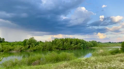 Green field and the river Stock Footage 137246419