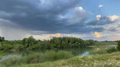 Green field and the river Stock Footage 137251534