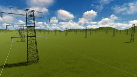 Green field with Electricity Pillars Video stock 162887625