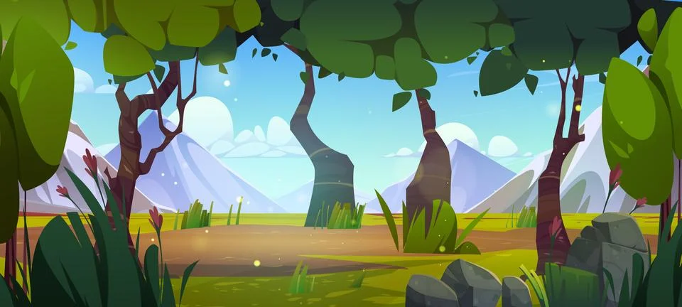 Green field in forest landscape vector background イラスト素材