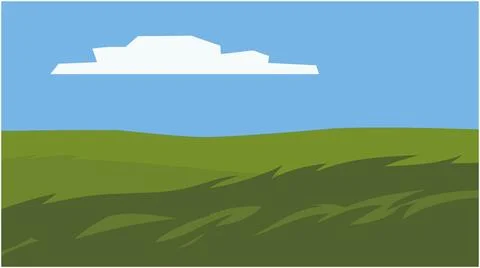 Green field landscape with a single cloud landscape minimalist illustration Stock Illustration