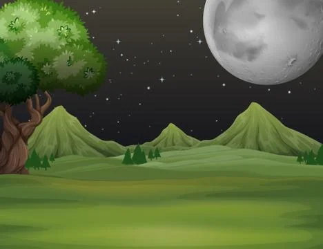 Green field at night time Stock Illustration