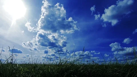 Green field sun and clouds. Stock Footage 94337928