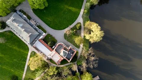 Green field with trees and a path Stock Photos