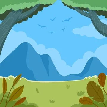 Green Field Under The Tree Stock Illustration