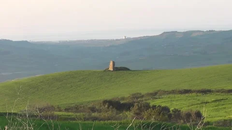 Green fields with ancient house Stock Footage 49179128