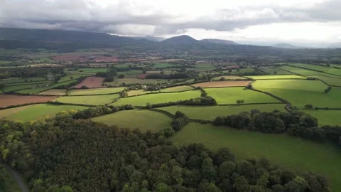 Green fields and meadows split by paths and draws Stock-Footage 166694801
