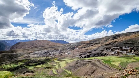 Green fields and Mountains. Stock Footage 75882786