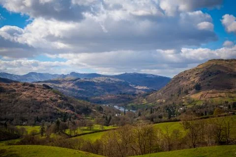 Green fields and mountains Stock Photos