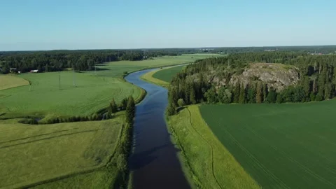 Green fields and river Stock Footage 279749258
